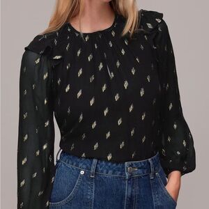 NWOT Whistles Black Metallic Dobby Top US size 16